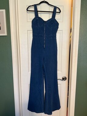 Flying Tomato Dark Blue Denim Flare Jumpsuit